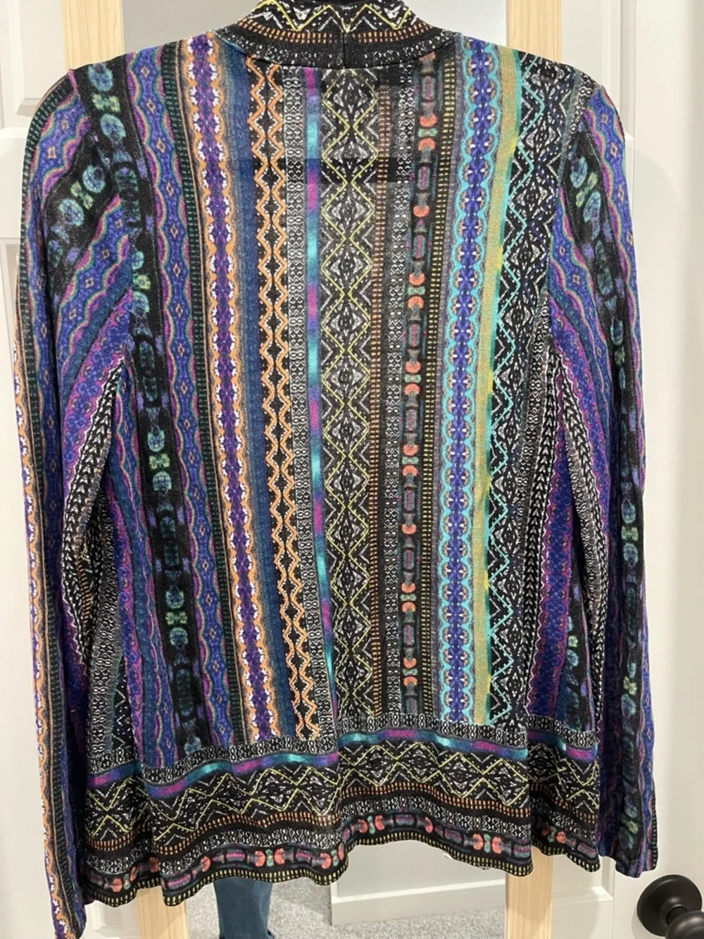 Chico's Black Knit Cardigan with Teal, Purple & Orange Accents - Picture 5 of 5